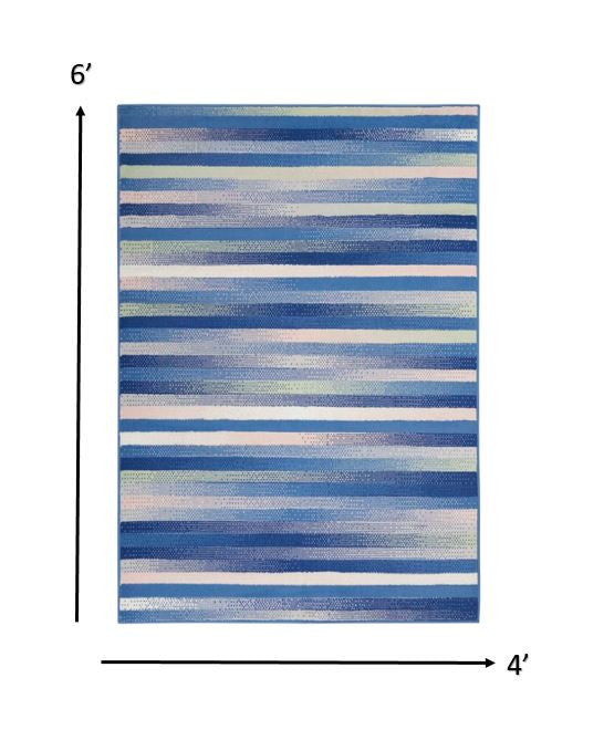 5' X 7' Blue And White Striped Dhurrie Area Rug