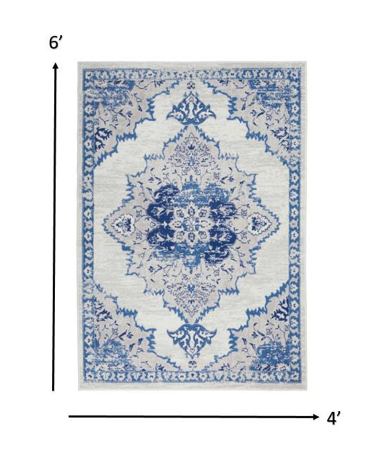 4' X 6' Navy Blue Floral Dhurrie Area Rug