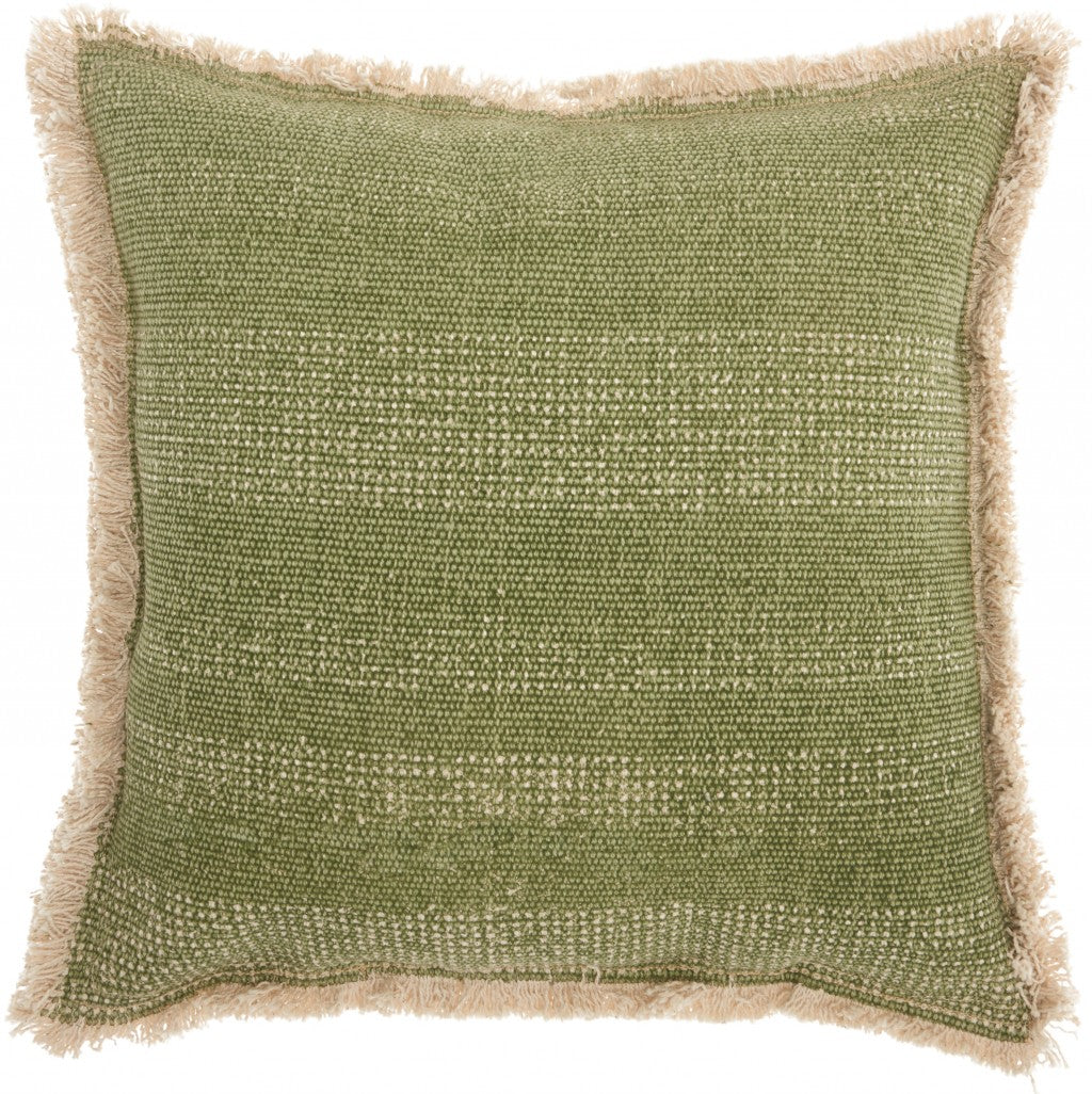 Deep Green Fringed Throw Pillow