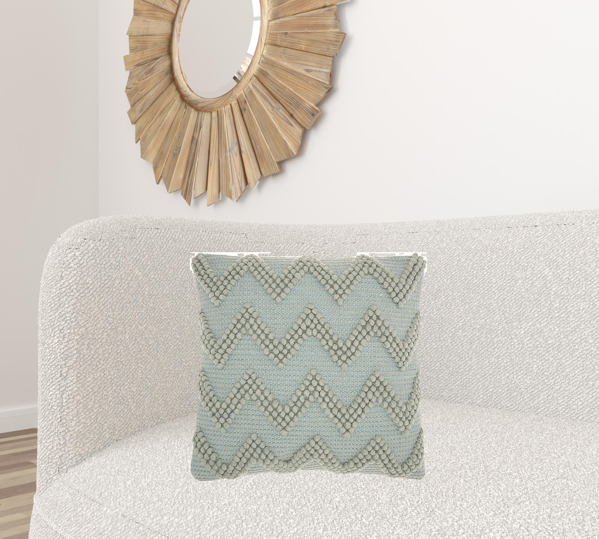 Boho Pale Green Textural Chevron Throw Pillow