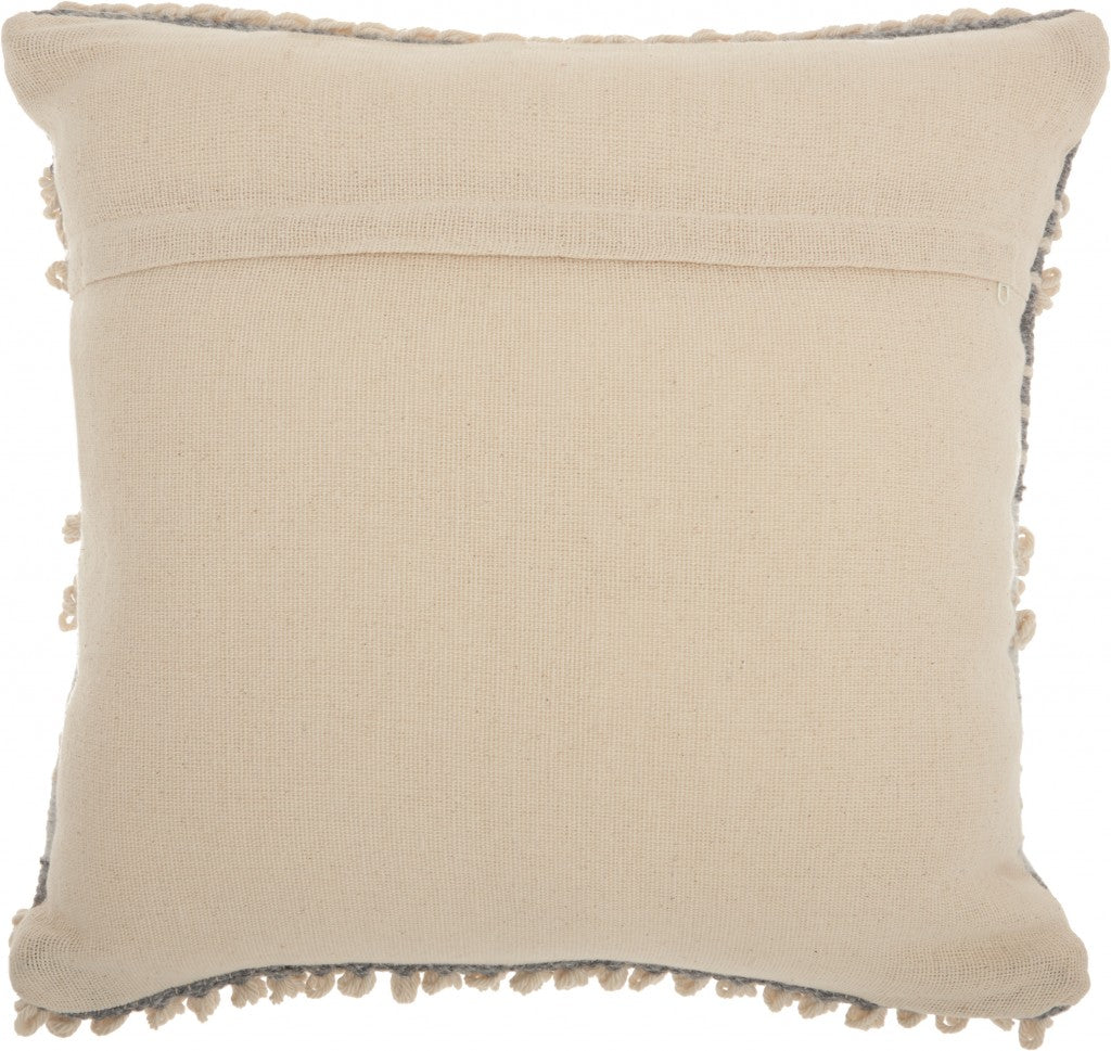 20" Gray and Cream Cotton Blend Throw Pillow With Embroidery