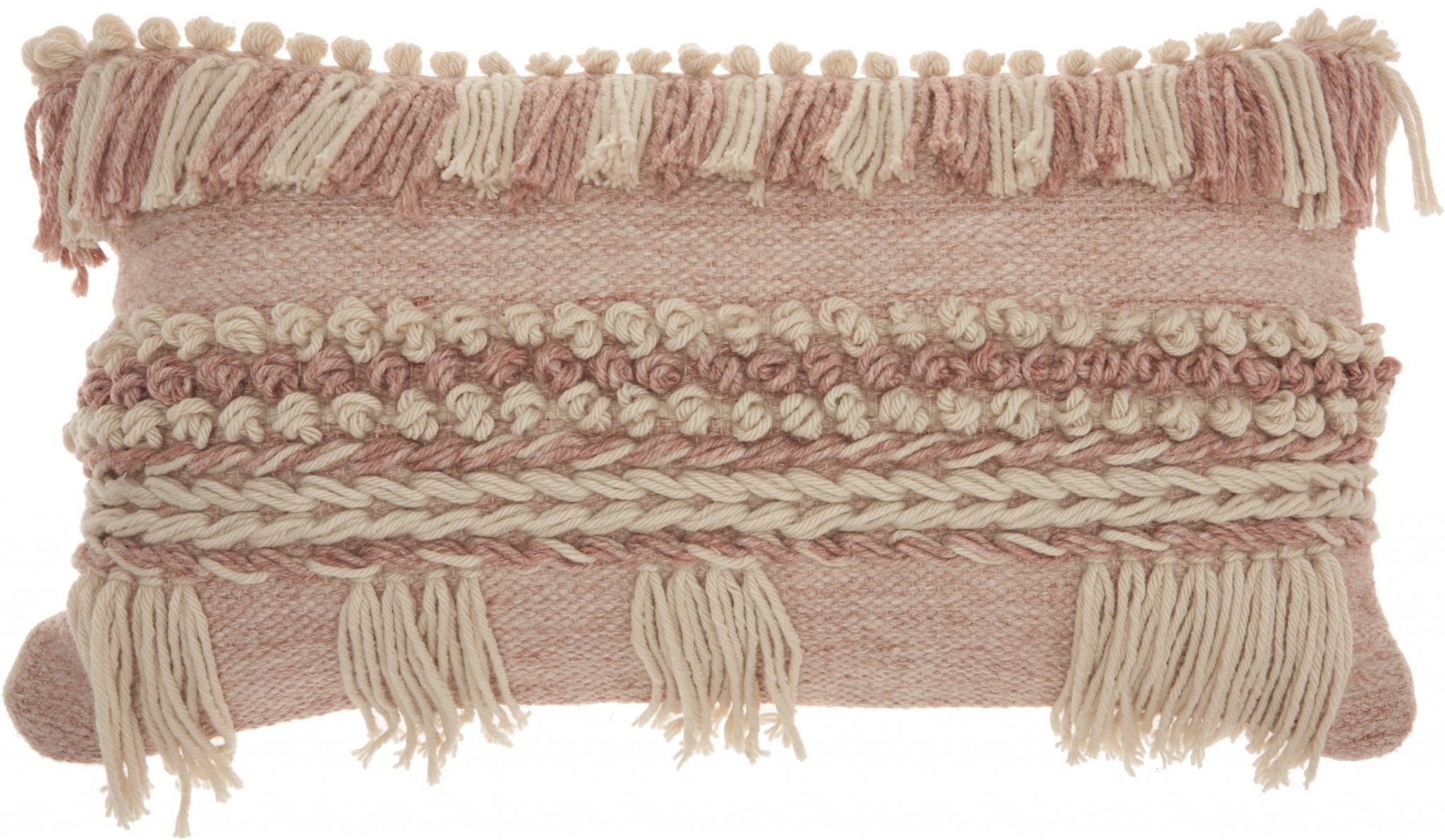 Tea Pink And White Macrame Lumbar Pillow