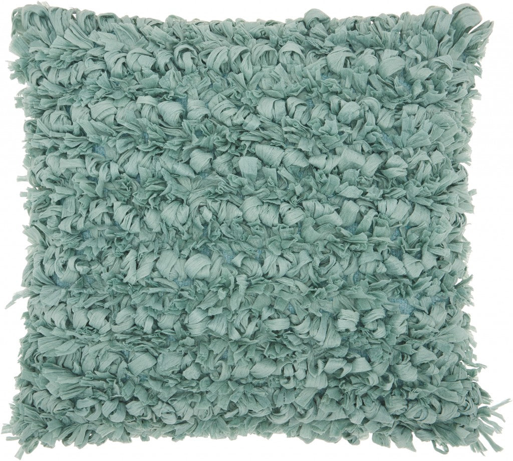 Loose Luscious Shag Sea Green Throw Pillow