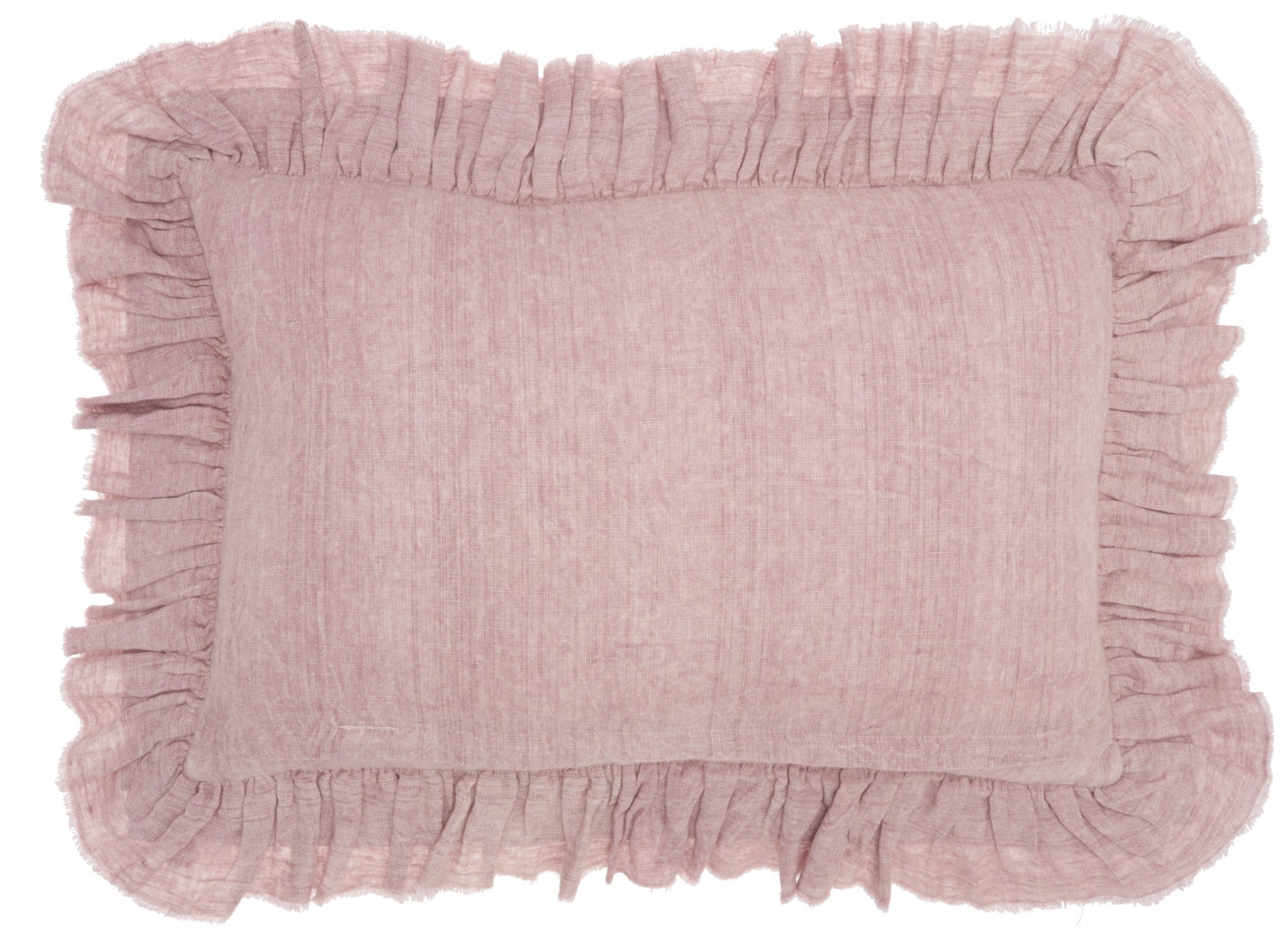 16" X 24" Pink Throw Pillow With Ruffled Edges