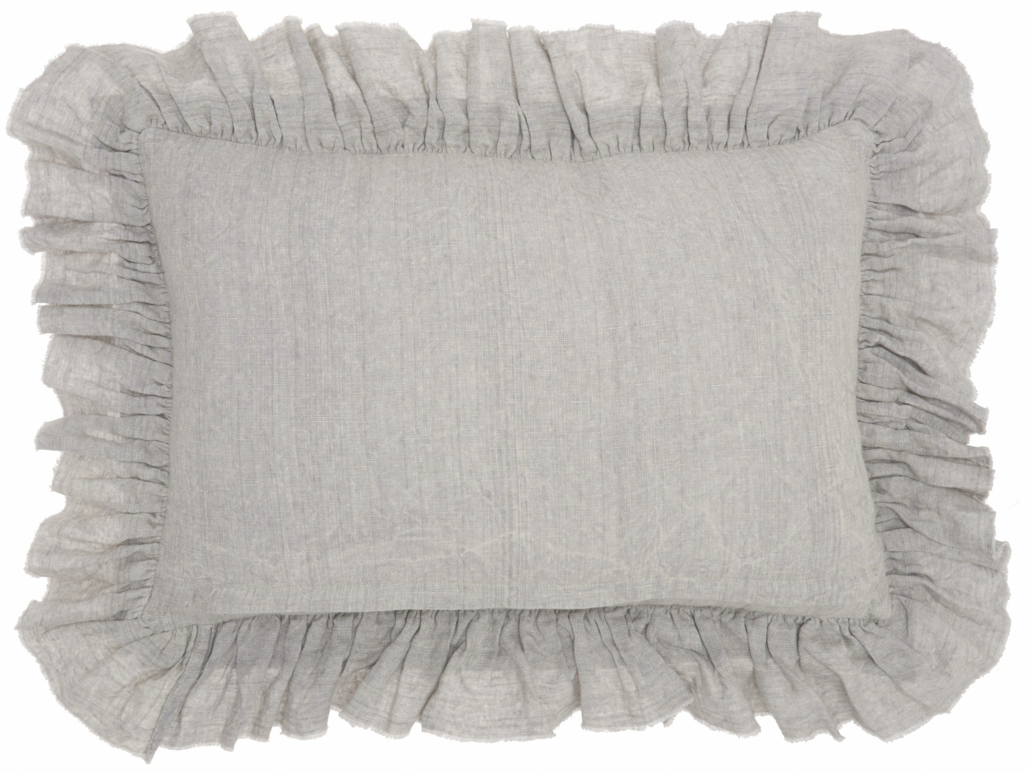 16" X 24" Gray Pillow With Ruffled Edges