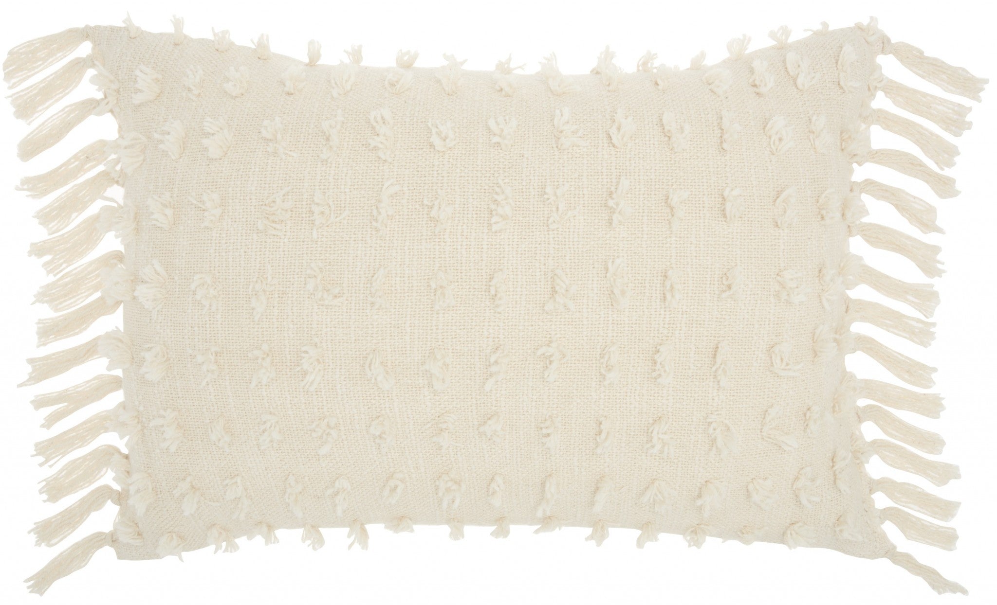 Tassel Detailed White Lumbar Pillow