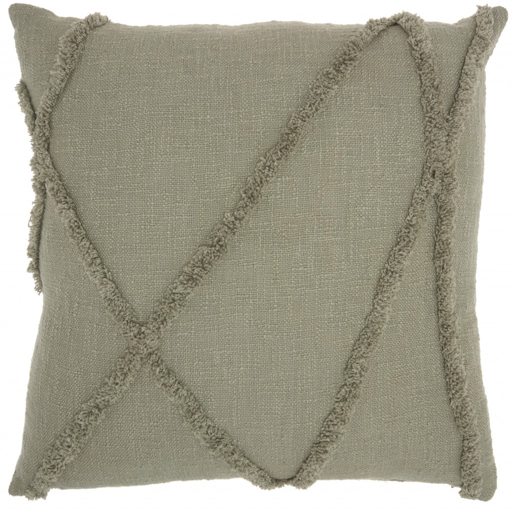 Light Abstract Khaki Green Shaggy Detail Throw Pillow