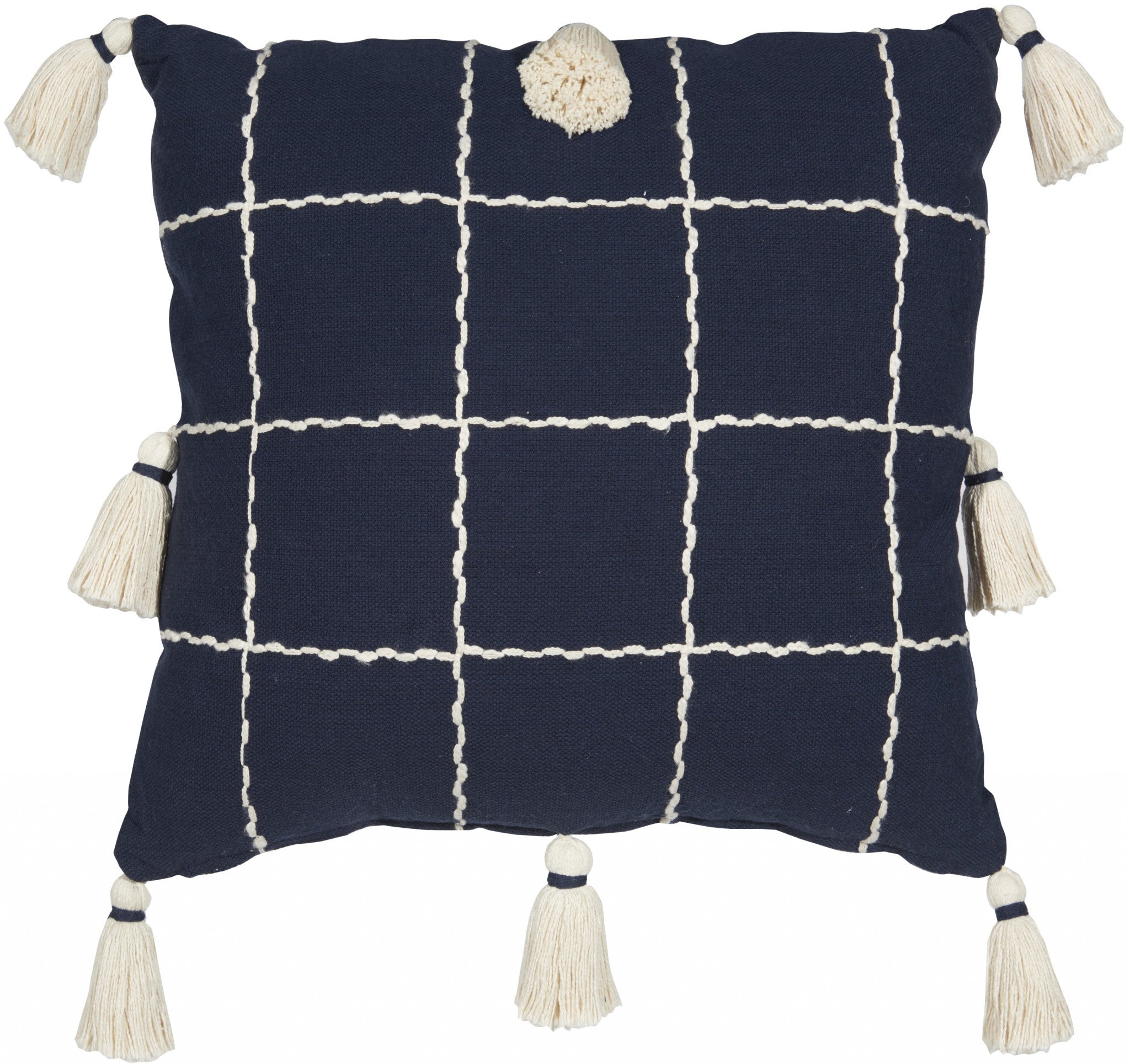 Boho Handcrafted Navy Accent Throw Pillow