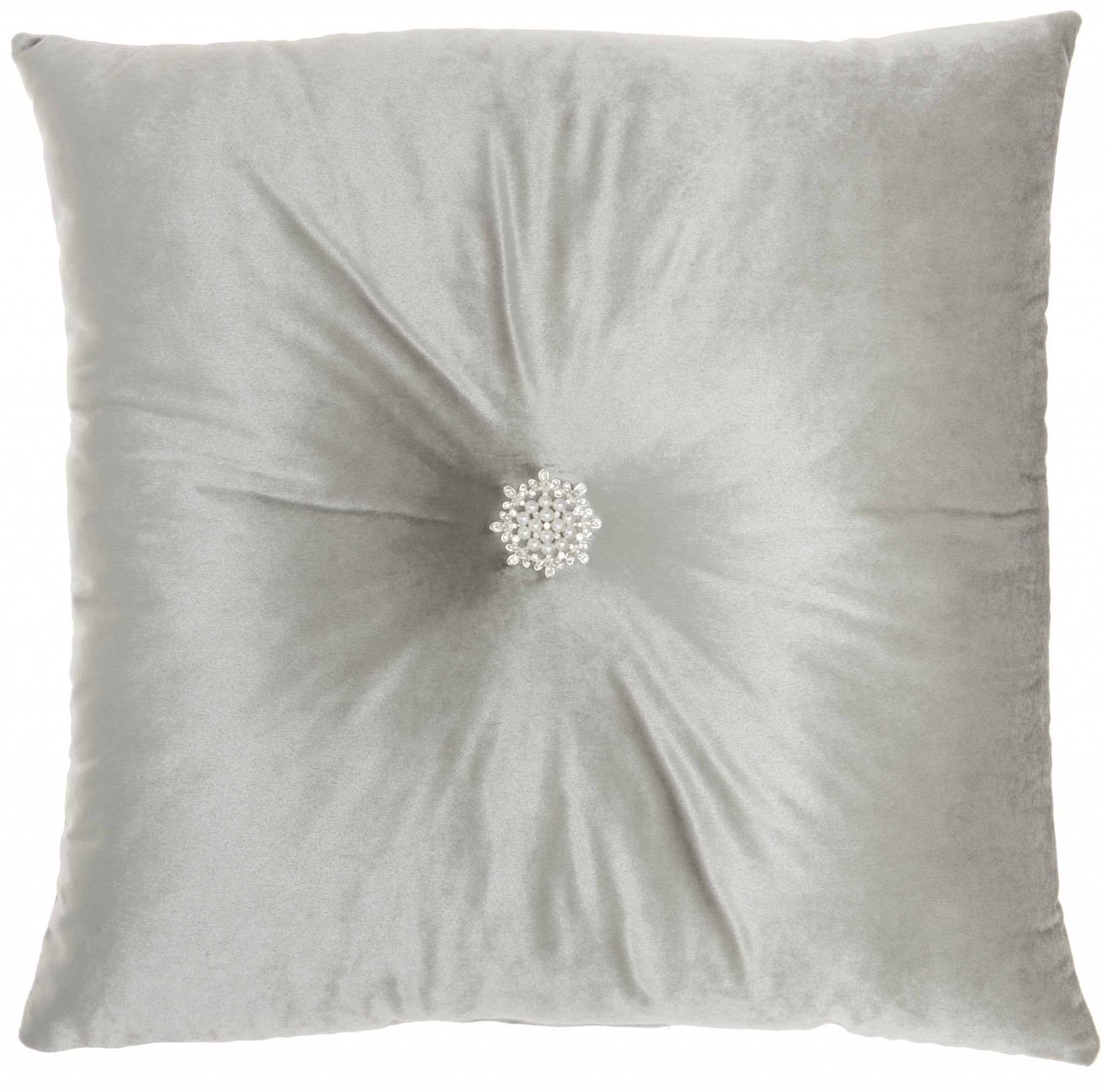 Light Gray Center Beaded Tuft Throw Pillow