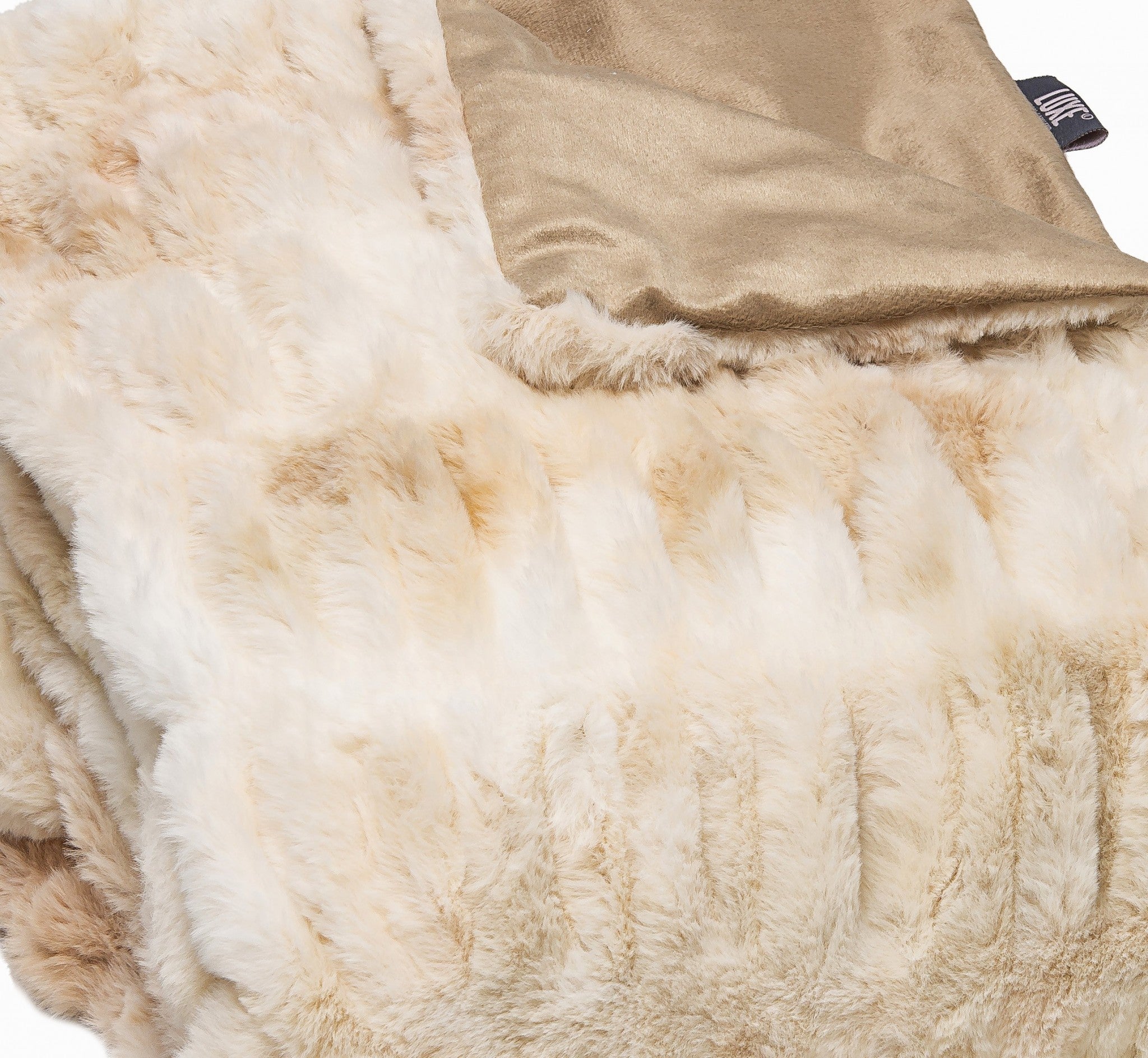 Chunky Sectioned Shades Of Beige Faux Fur Throw Blanket