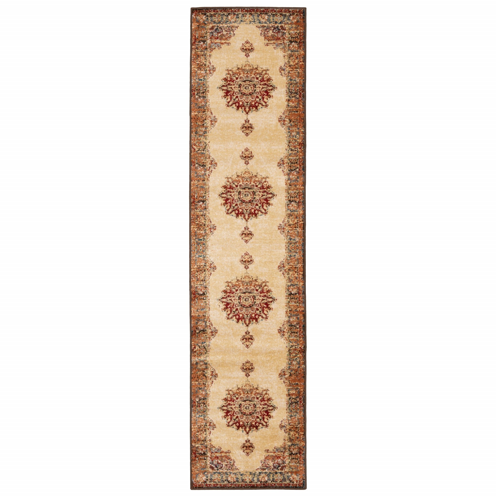 5’ X 7’ Gold And Orage Floral Medallionarea Rug