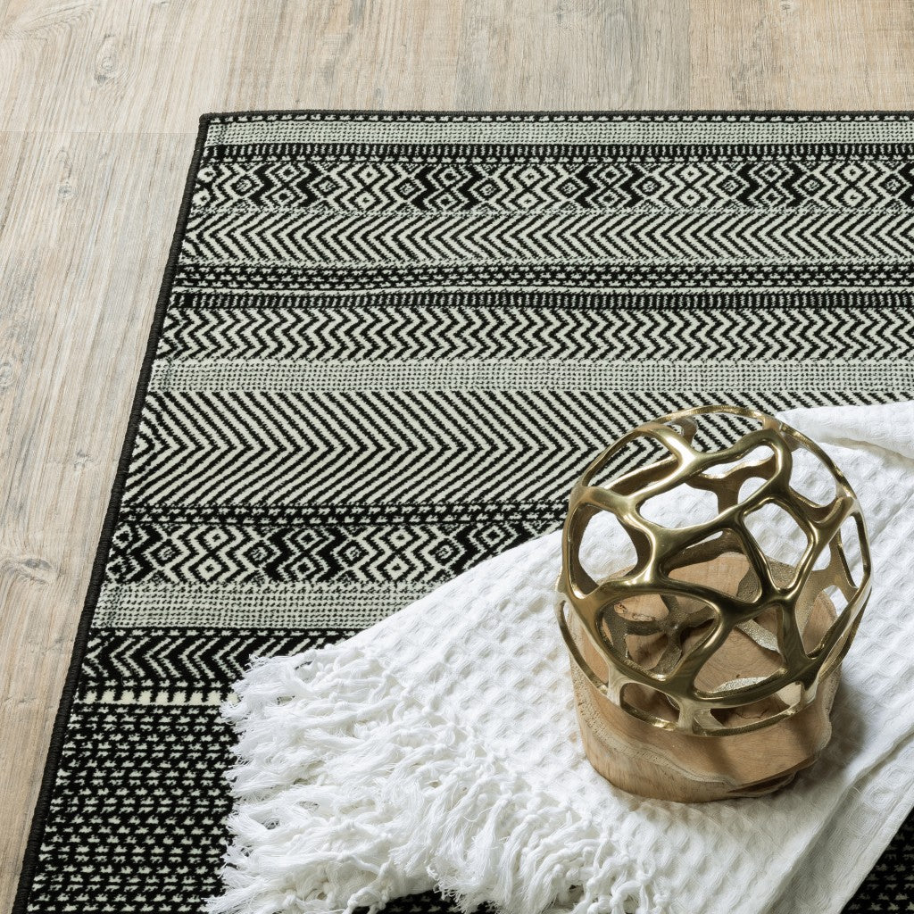 3' X 6' Black Ivory Machine Woven Geometric Indoor Area Rug