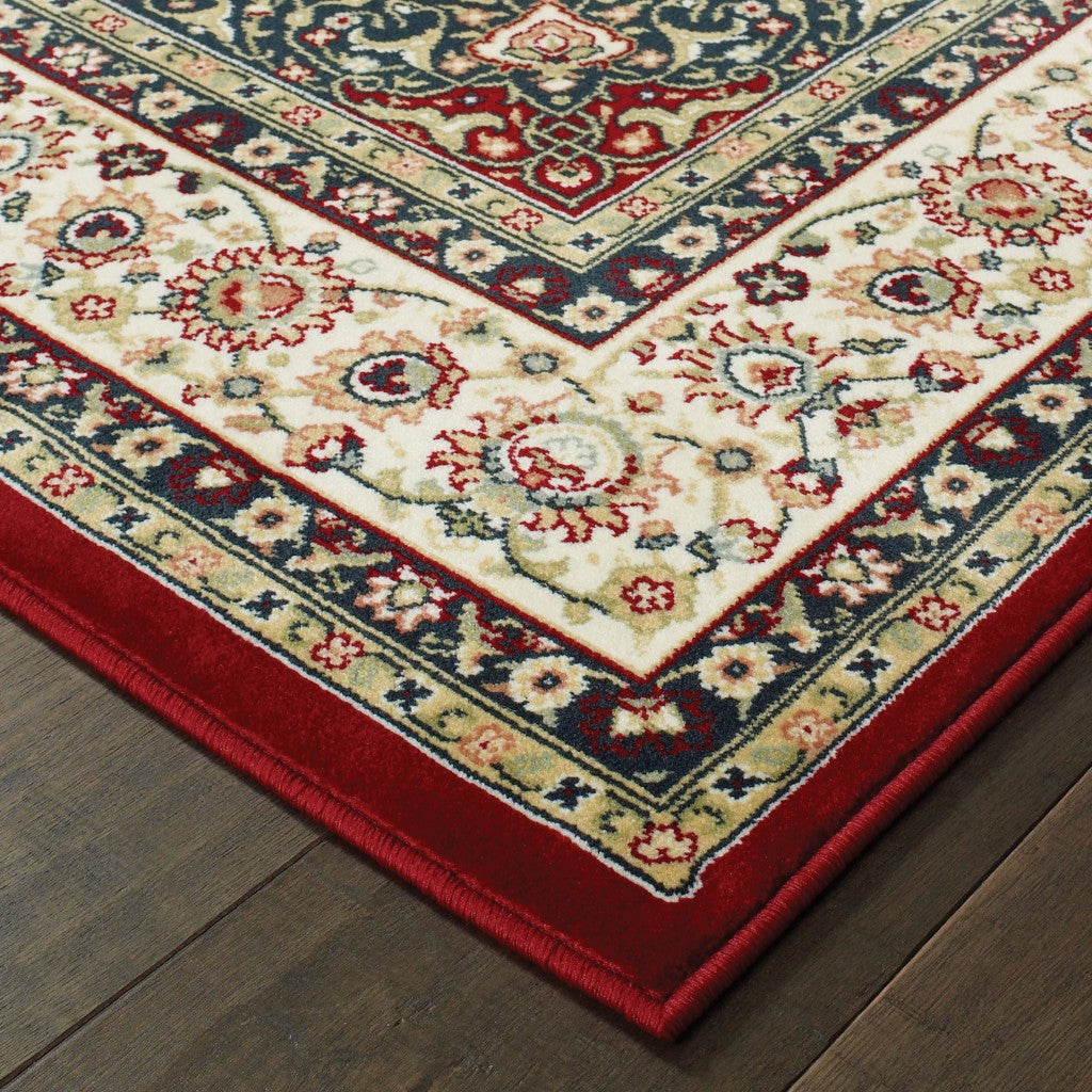 3' X 6' Red Ivory Machine Woven Oriental Indoor Area Rug