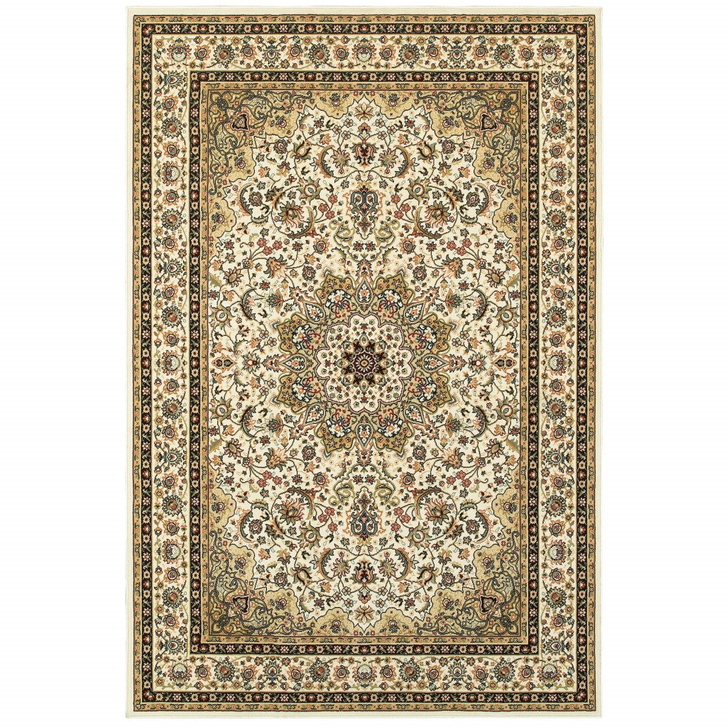 3' X 6' Ivory Beige Machine Woven Oriental Indoor Area Rug