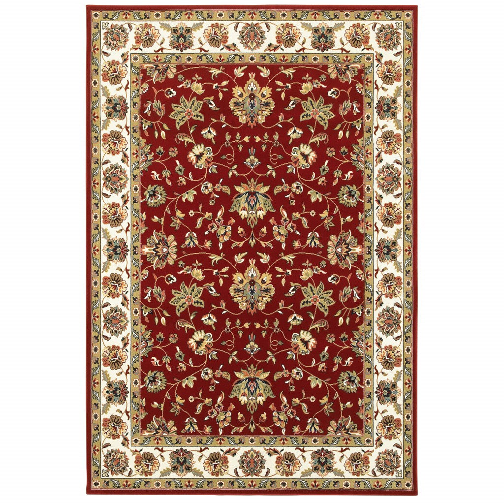 5' x 8' Red and Ivory Oriental Power Loom Area Rug