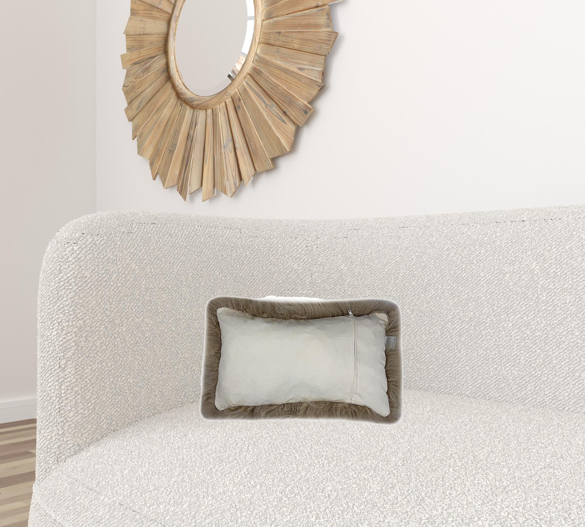 Set Of Two  Taupe Natural Sheepskin Lumbar Pillows