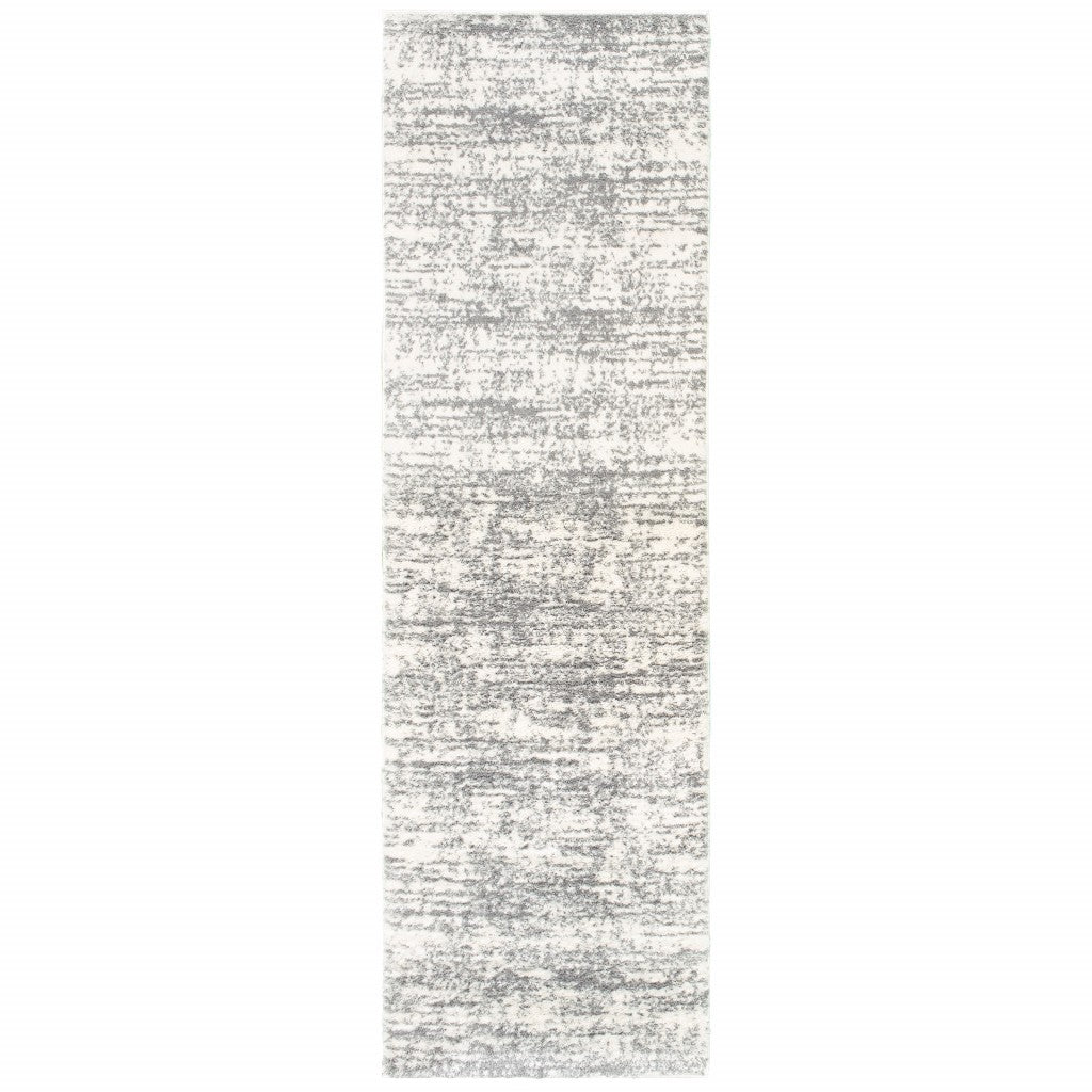 7’X10’ Ivory And Gray Abstract Strokes Area Rug