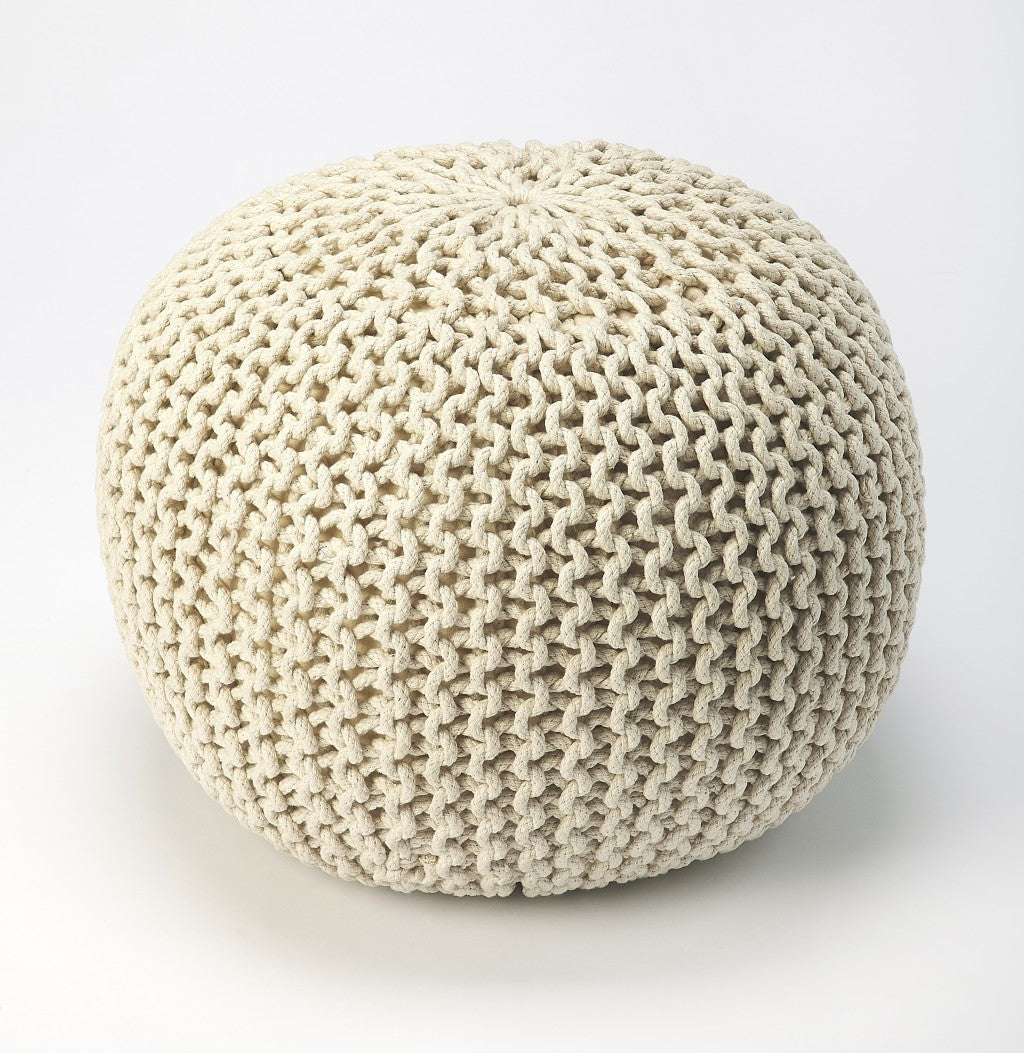 19" Cream Round Pouf Ottoman