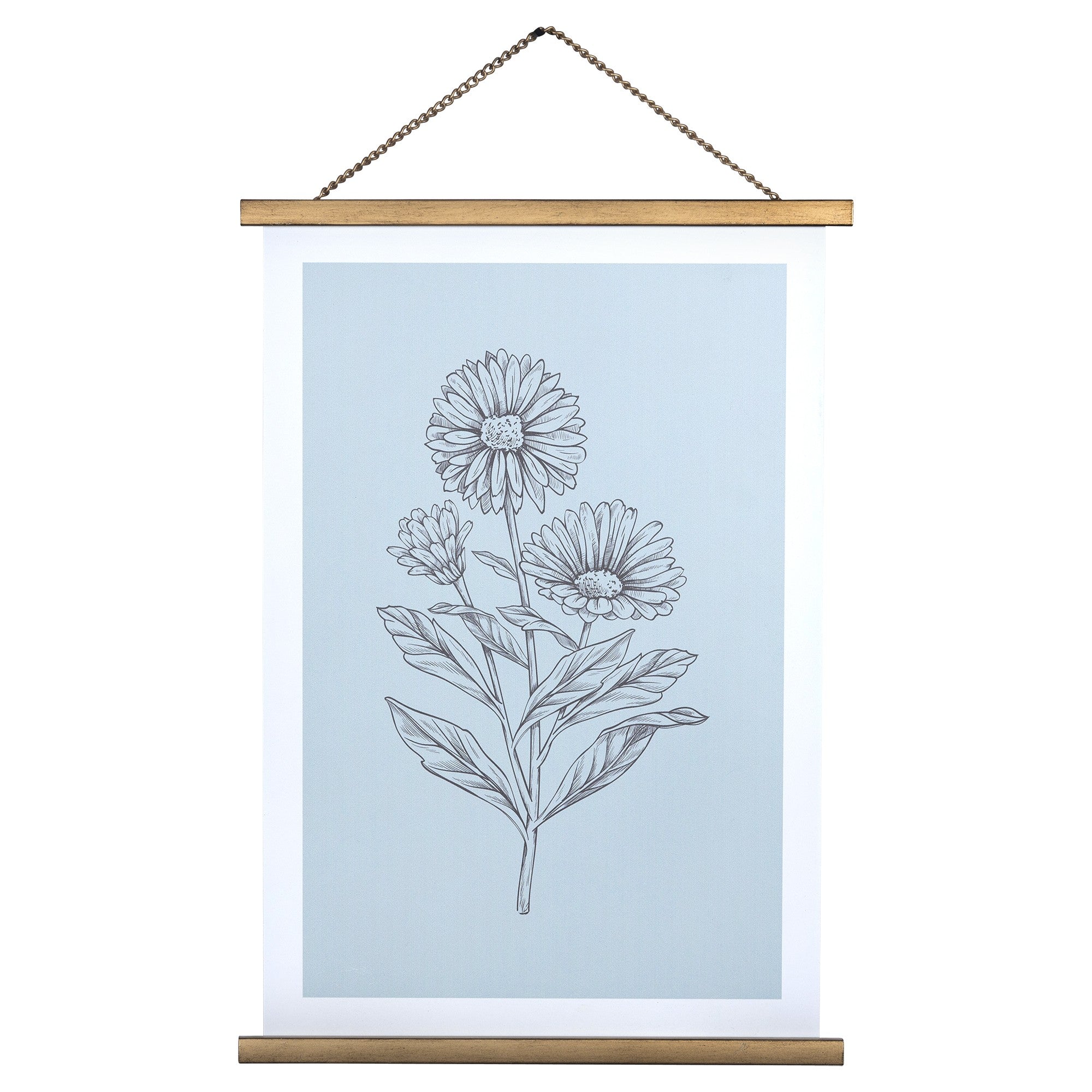 Blue Floral Print Scroll Wall Art