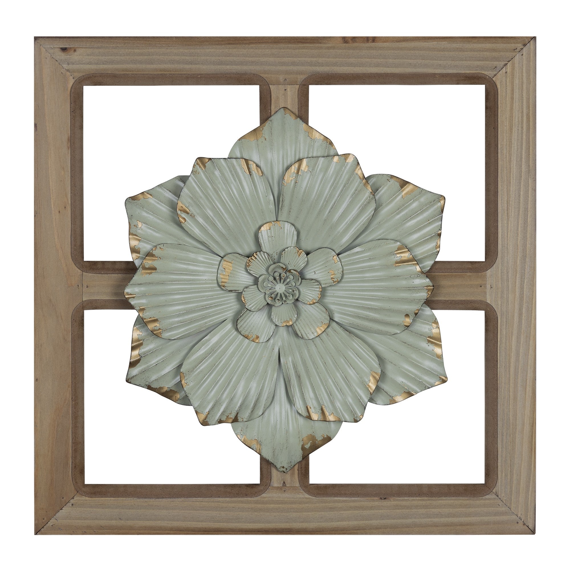 Green Floral Wood And Metal Wall Decor