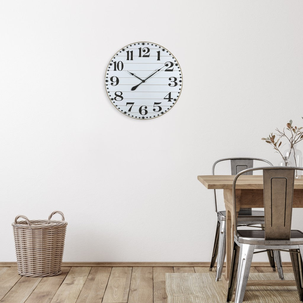 32" Circle White Wood Analog Wall Clock