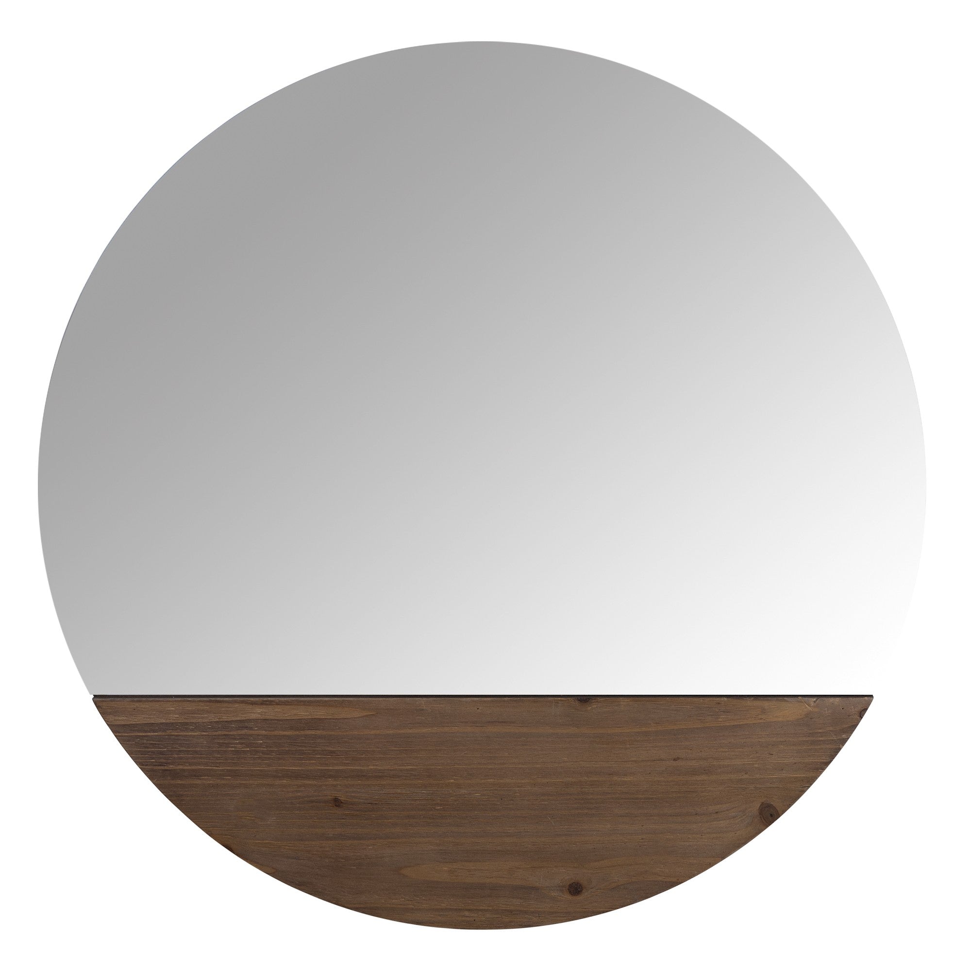 Contemporary Round Wall Mirror With Wooden Detailing