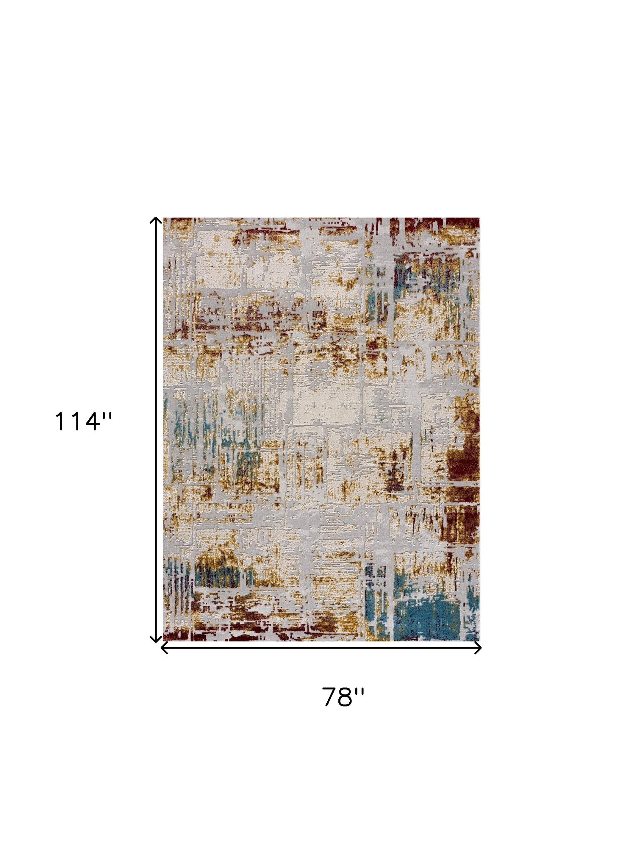 4’ X 6’ Abstract Beige And Gold Modern Area Rug