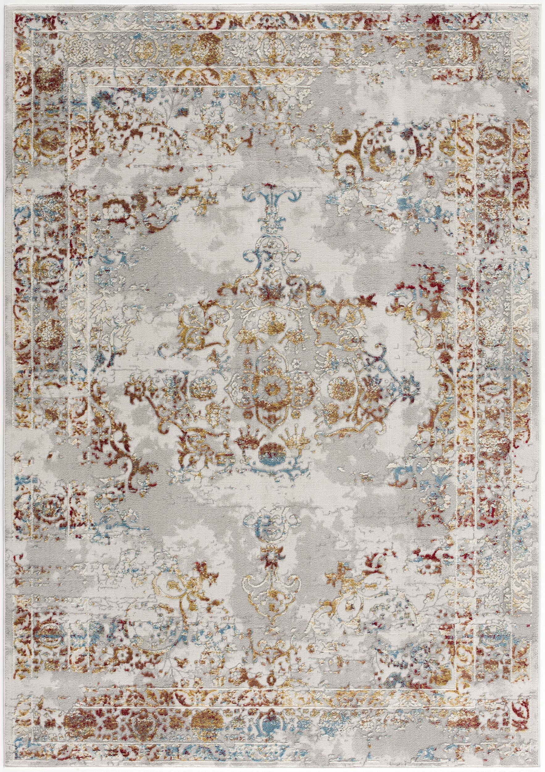 3’ X 5’ Gray And Beige Distressed Ornate Area Rug