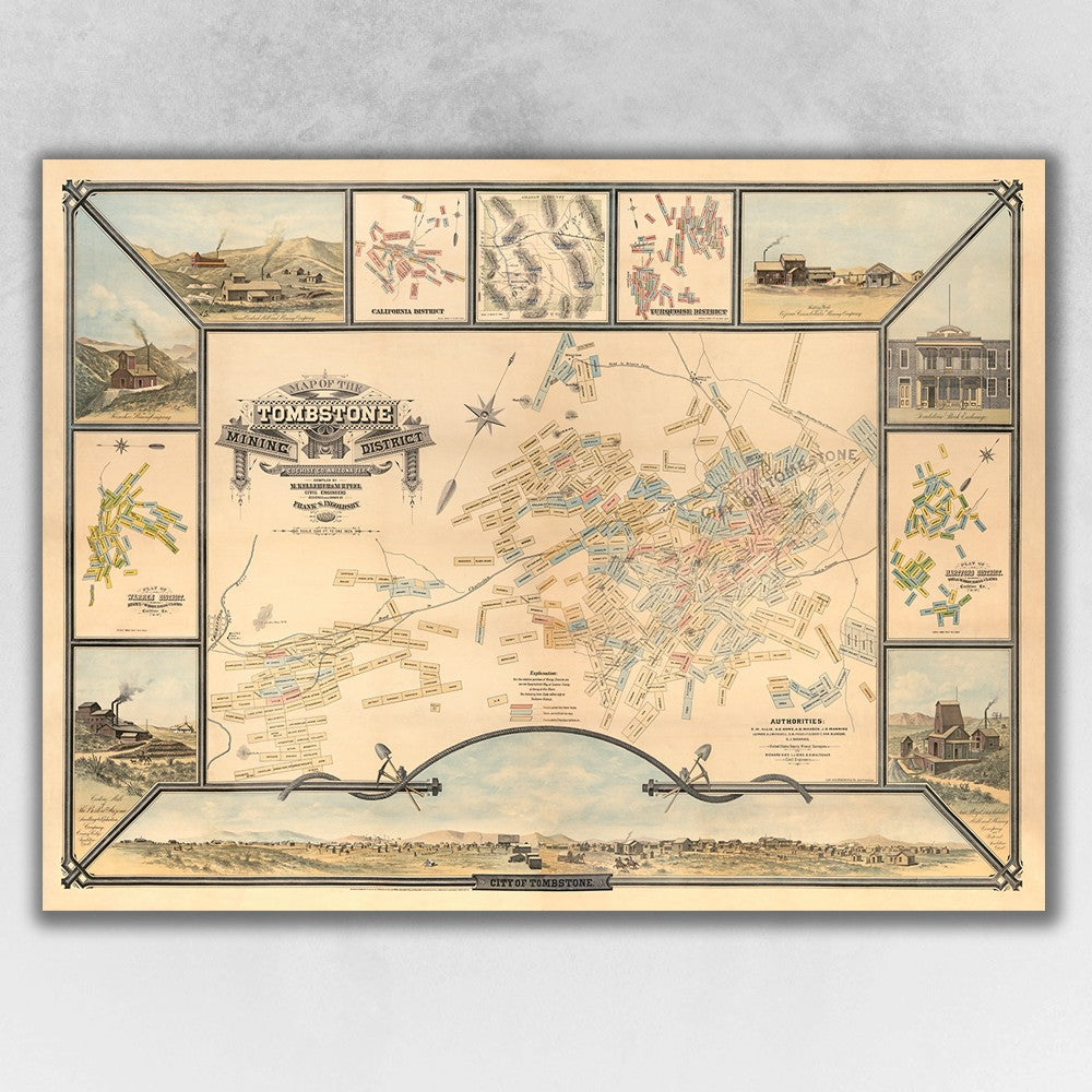 18" X 24" Map Of Tombstone Mining District Vintage Travel Poster Wall Art