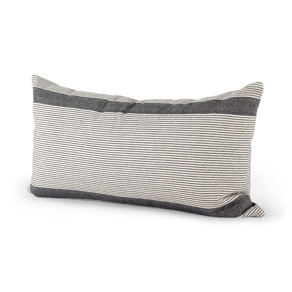 Cream And Gray Striped Lumbar Accent Pillow Cover