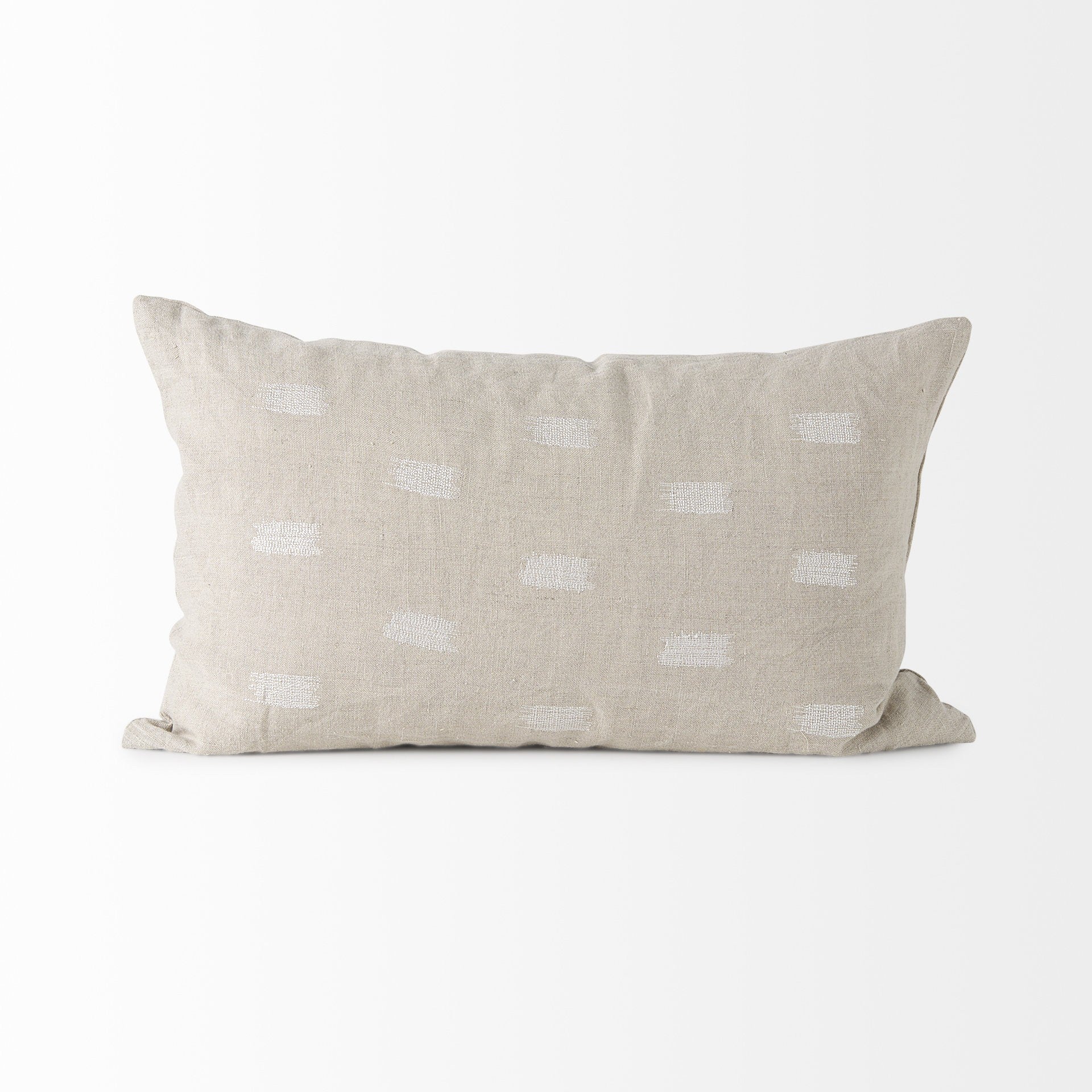 Canvas Beige And White Lumbar Accent Pillow Cover