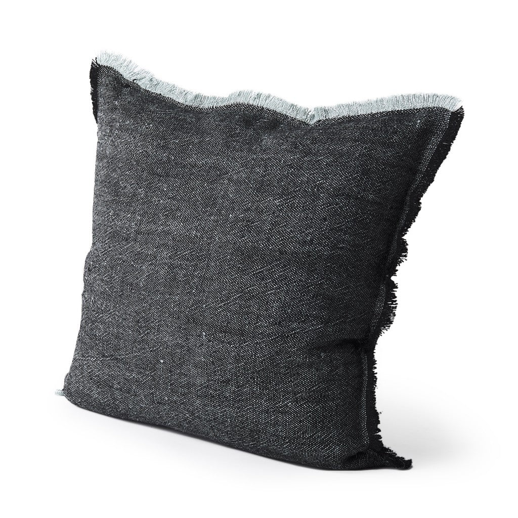 Dark Gray Fringed Throw Pillow Cover