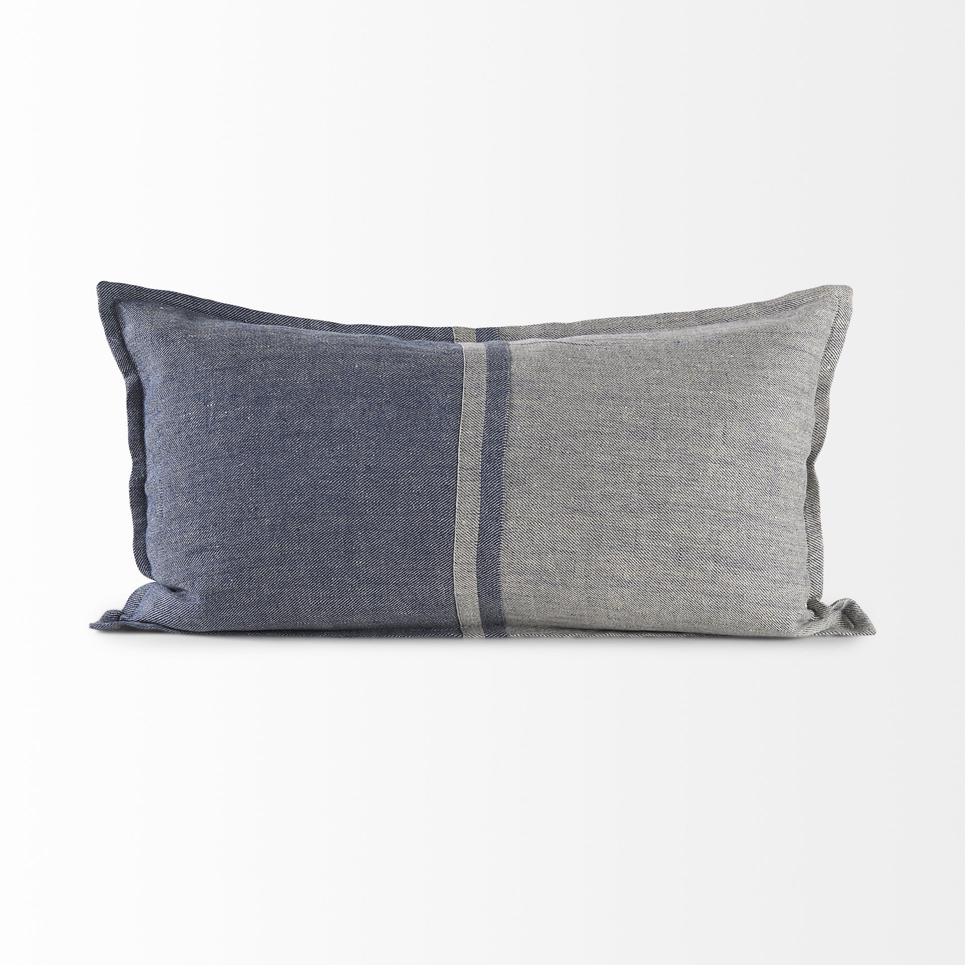 Gray And Blue Color Block Lumbar Pillow Cover