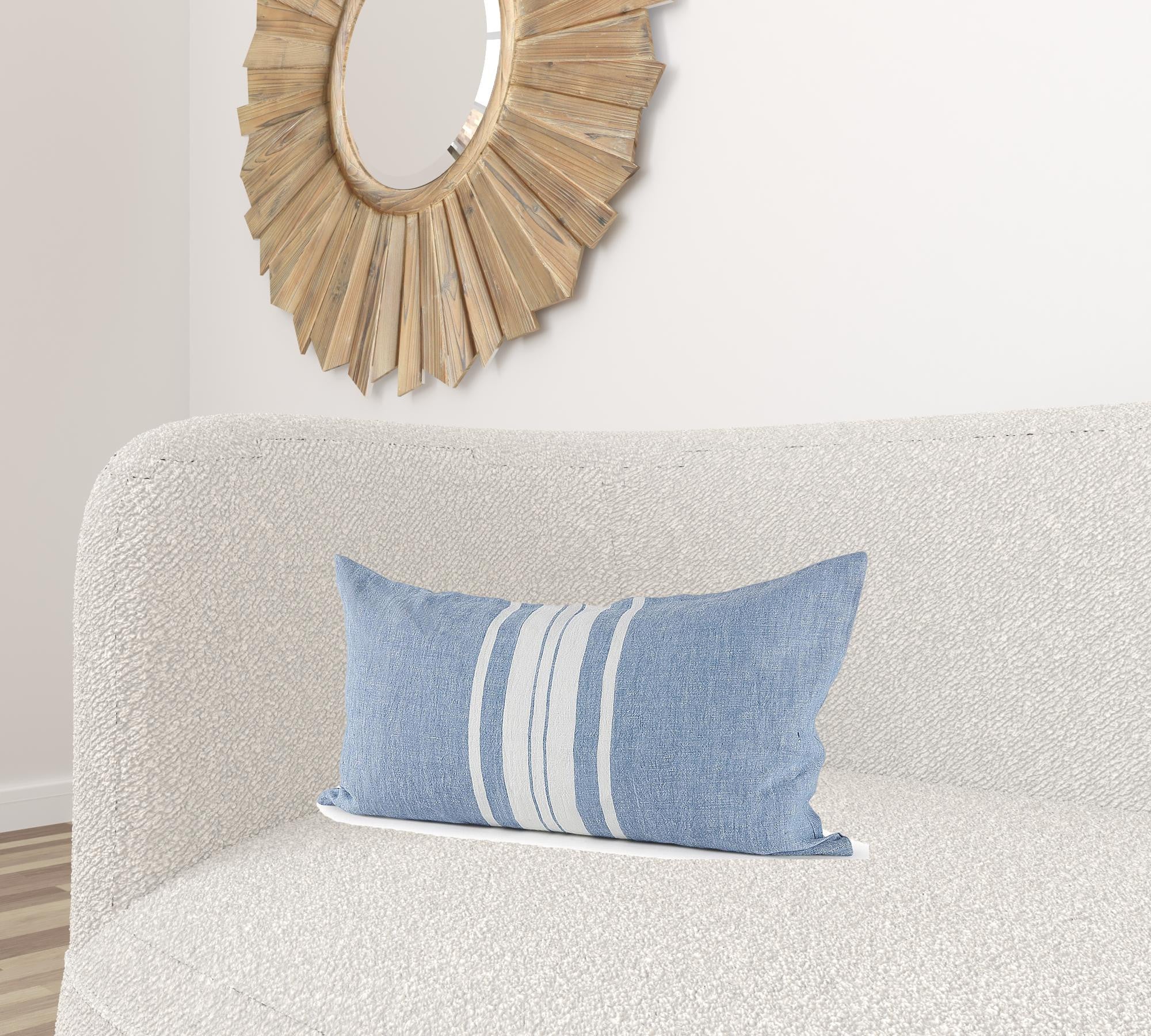 Blue And Cream Middle Striped Lumbar Pillow Cover