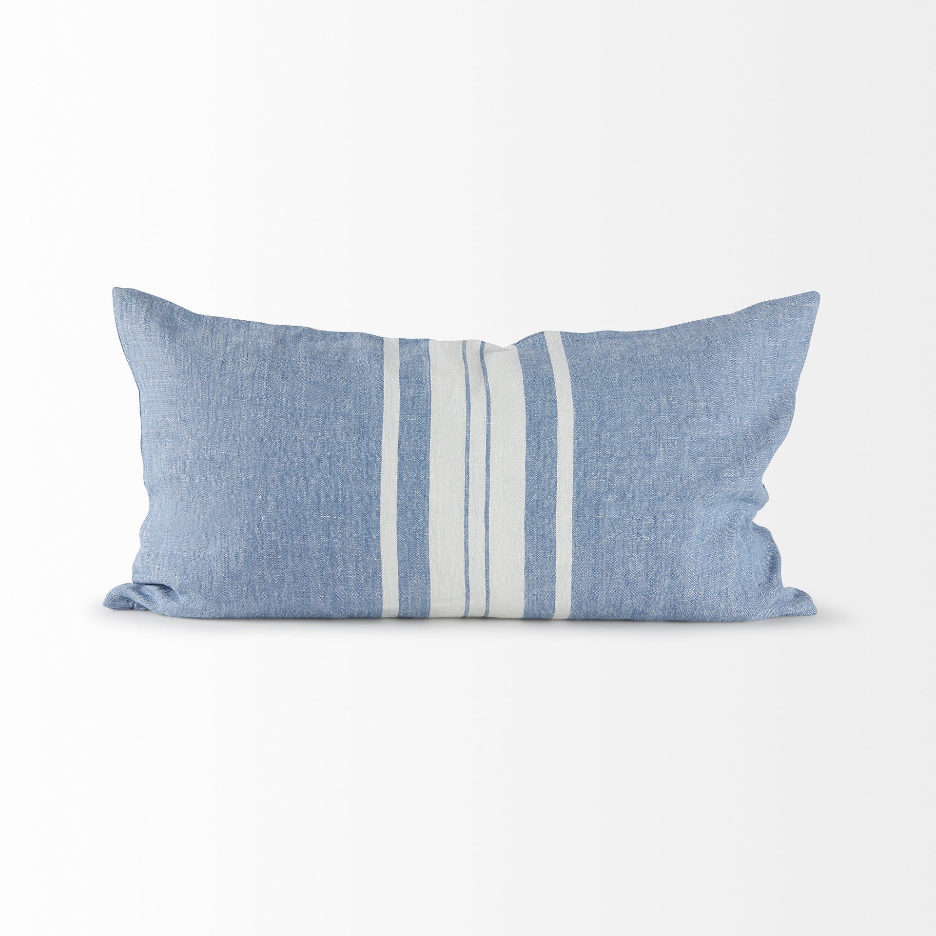 Blue And Cream Middle Striped Lumbar Pillow Cover