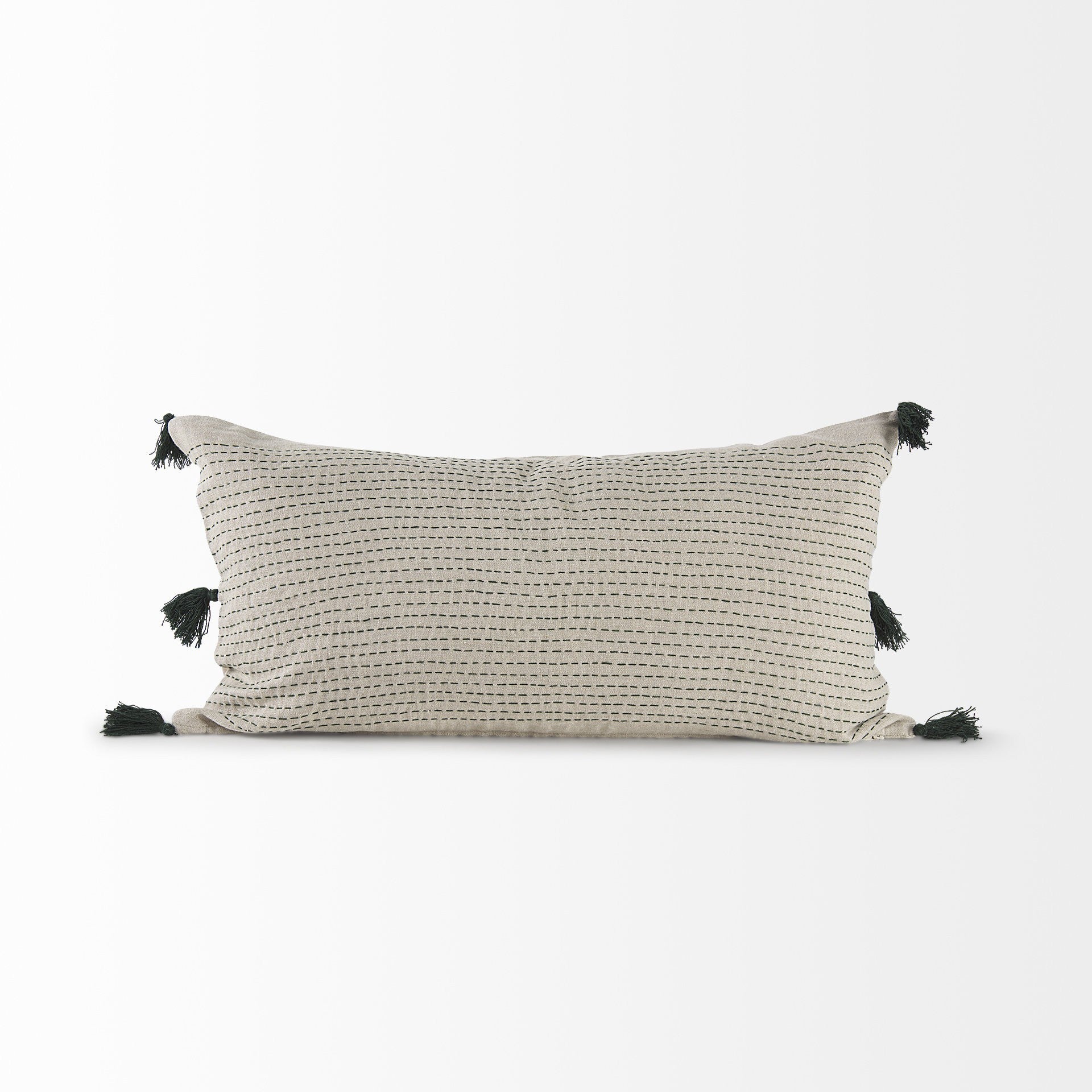 Beige And Dark Green Dotted Lumbar Pillow Cover