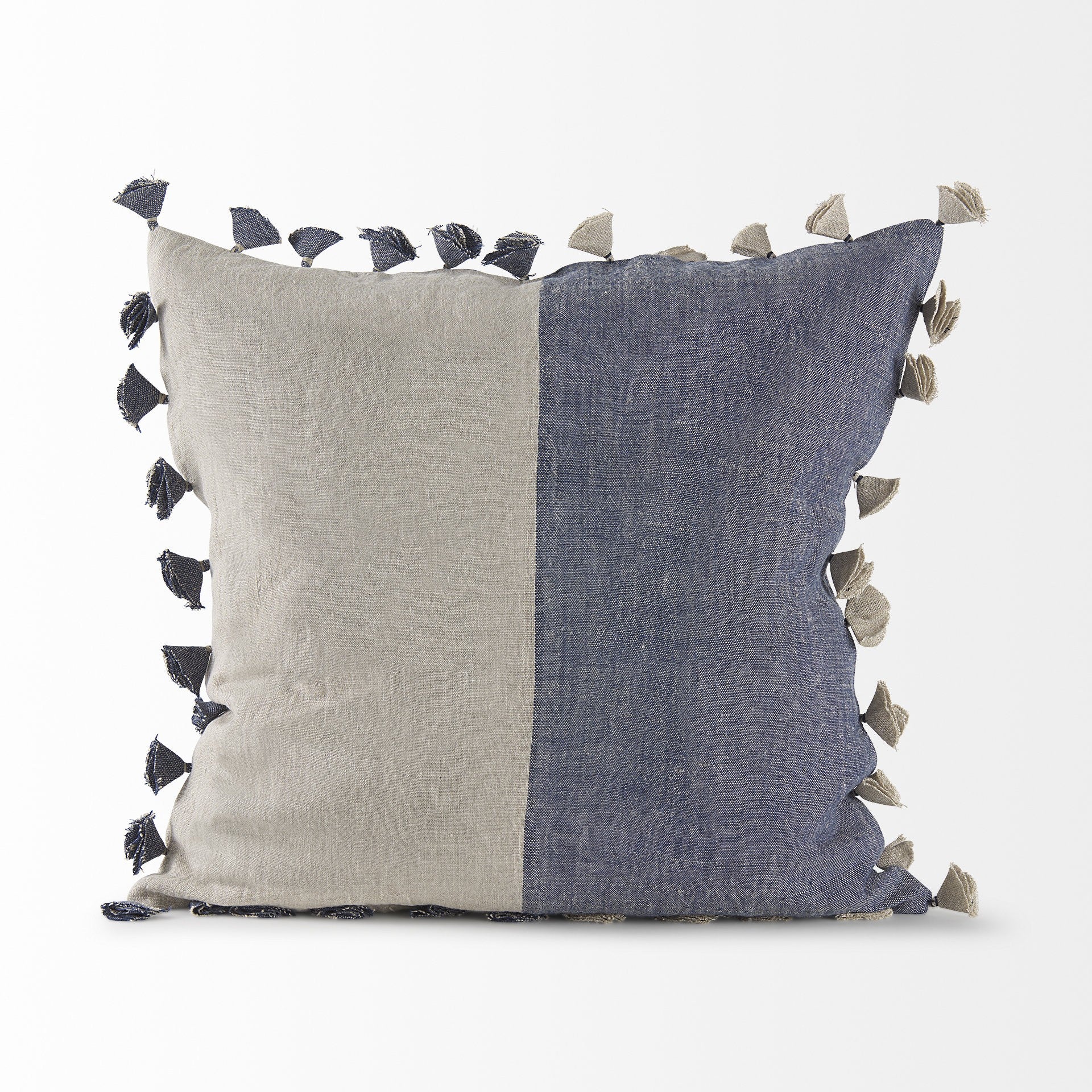 Denim Blue And Canvas Tassle Square Accent Pillow Cover