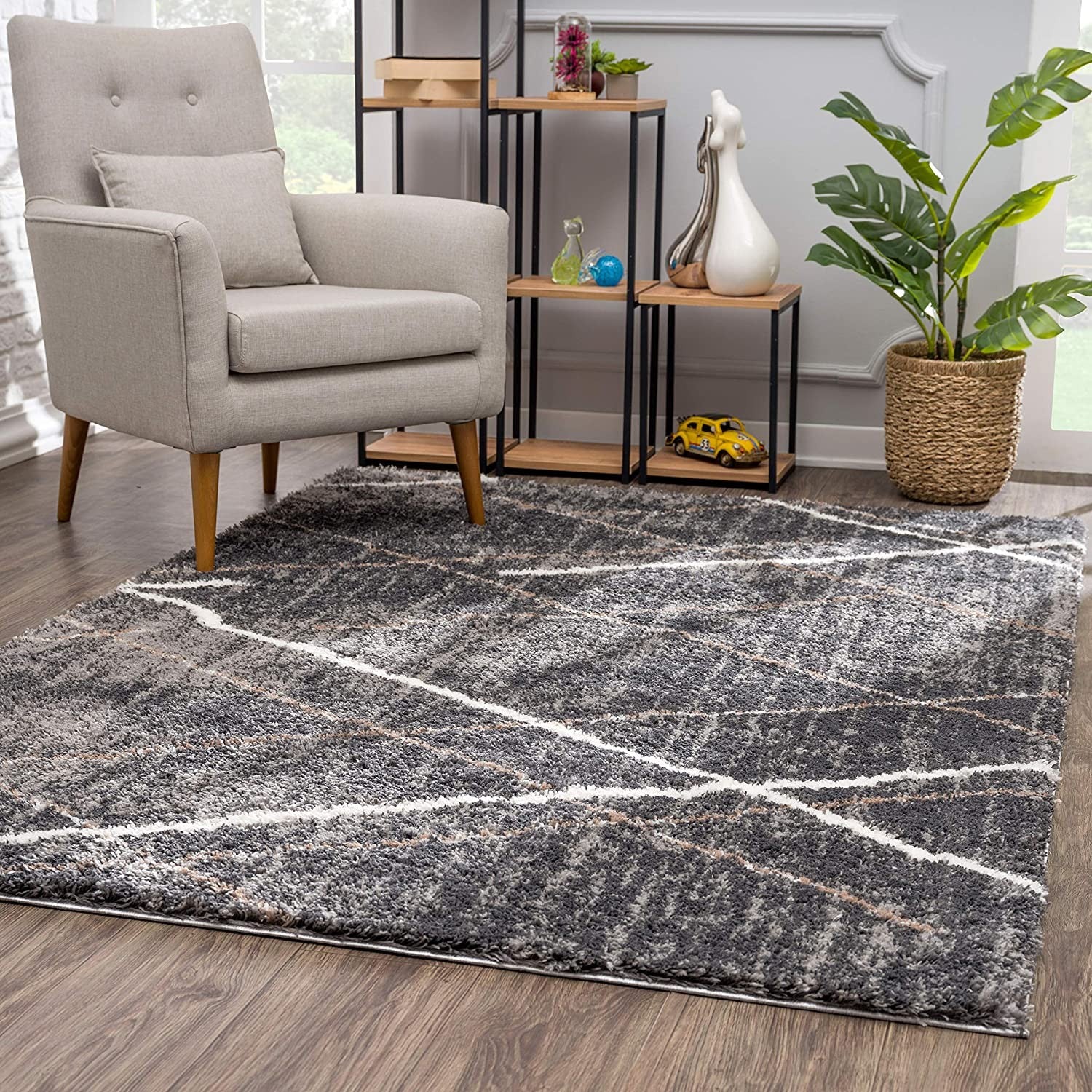 5’ X 8’ Gray Modern Distressed Lines Area Rug