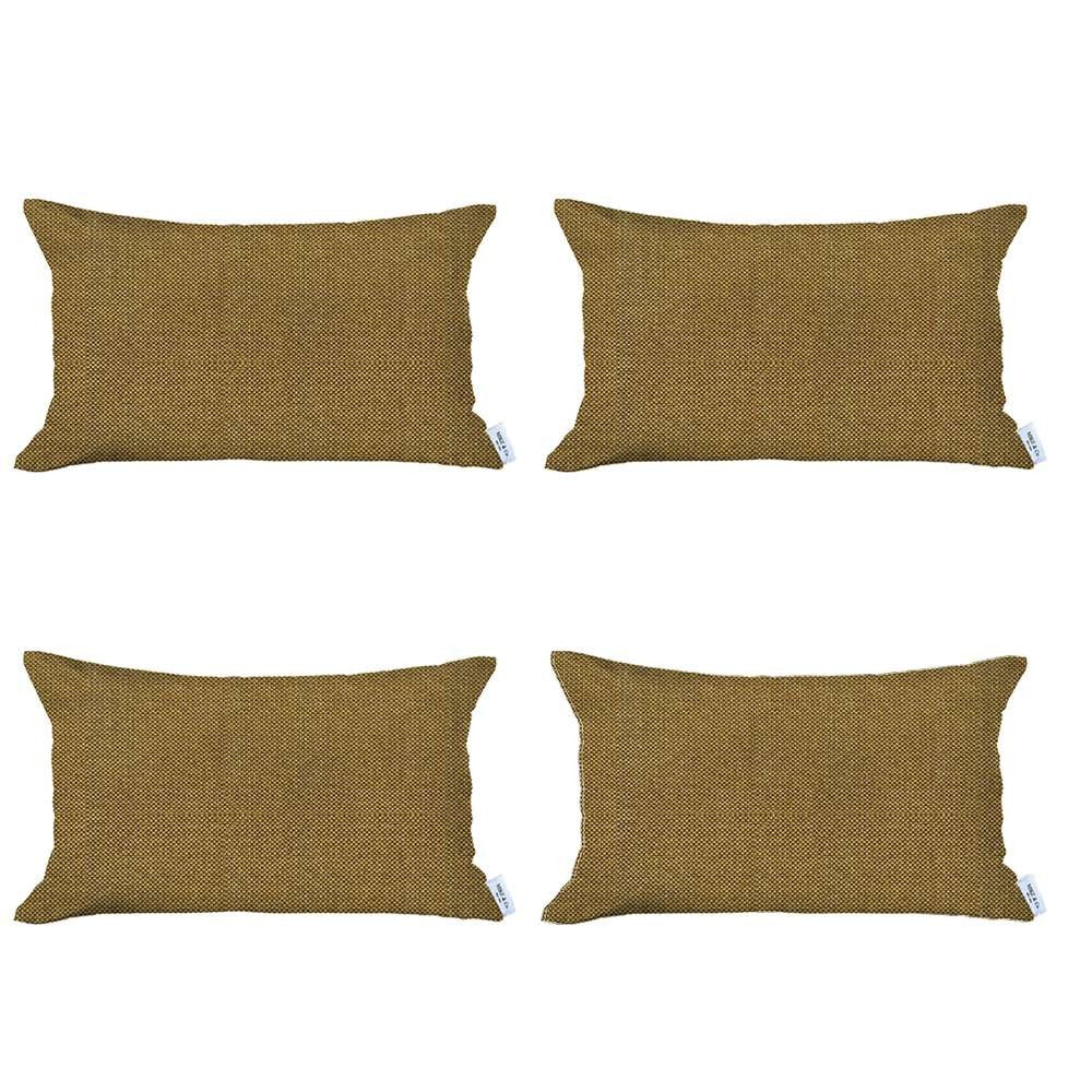 Set Of 4 Yellow Jacquard Lumbar Pillow Covers