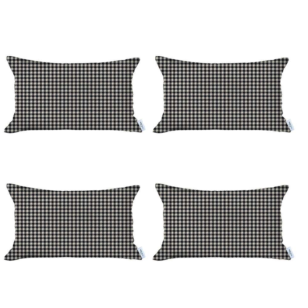 Set Of 4 Cream Houndstooth Lumbar Pillow Covers