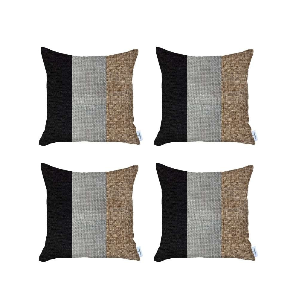 Set Of 4 Modern Brown Striped Pillow Covers