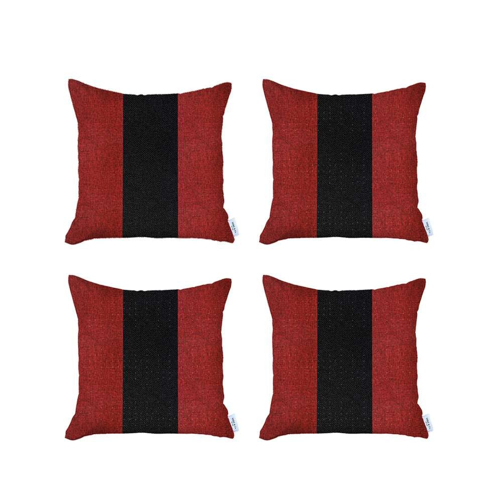 Set Of 4 Red And Black Center Pillow Covers