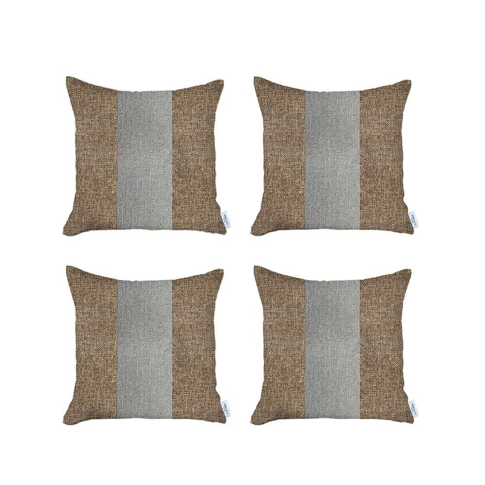 Set Of 4 Brown And White Center Pillow Covers