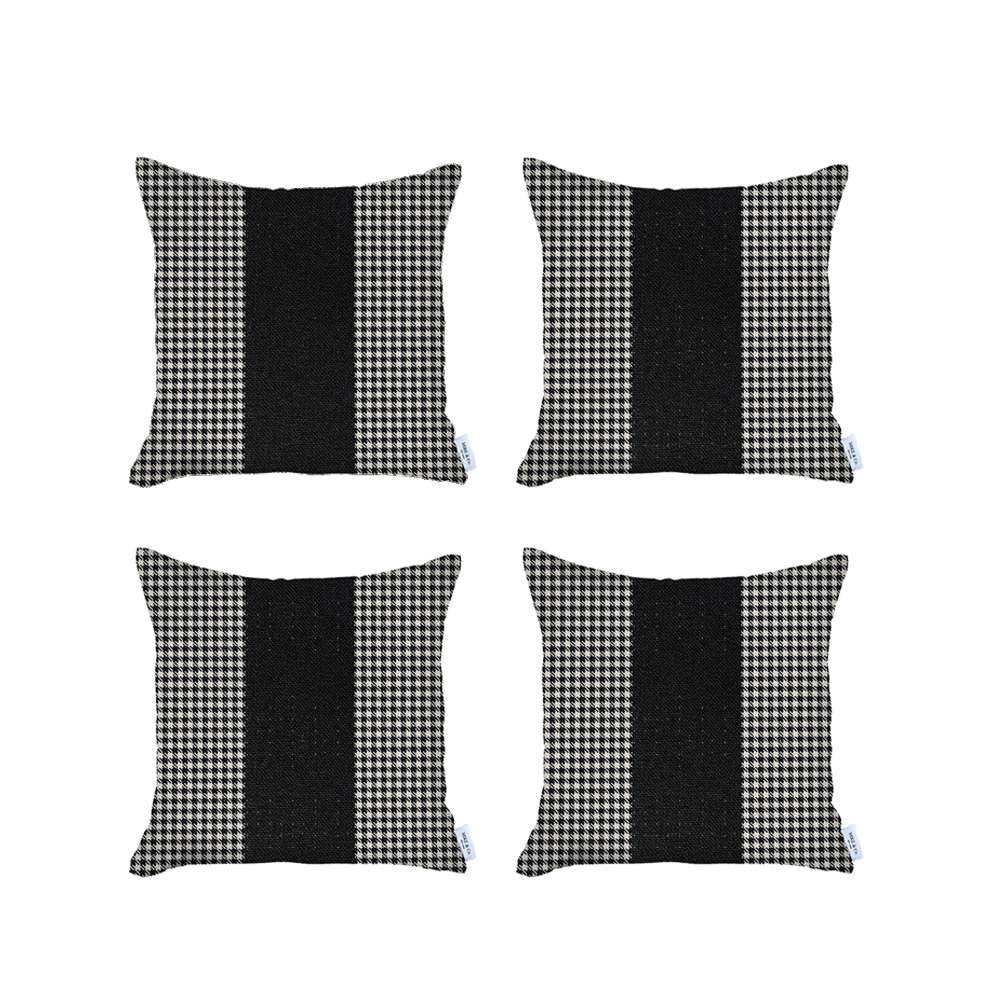 Set Of 4 Black Houndstooth Pillow Covers