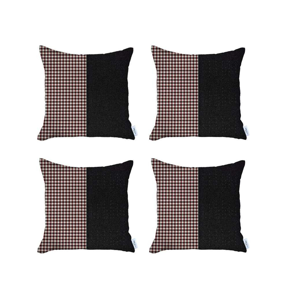 Set Of 4 Black Faux Leather Pillow Covers