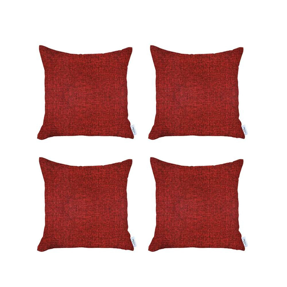 Set Of 4 Red Textured Pillow Covers