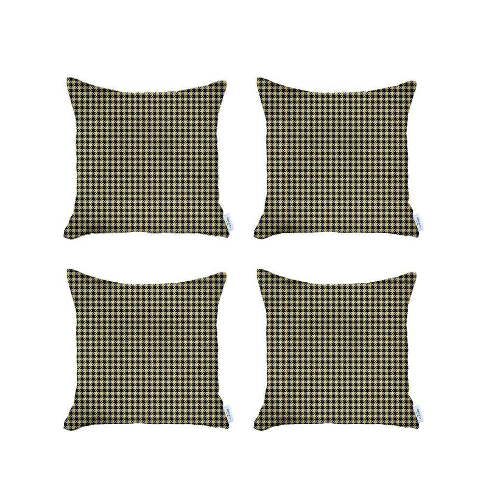 Set Of 4 Pale Yellow Houndstooth Pillow Covers