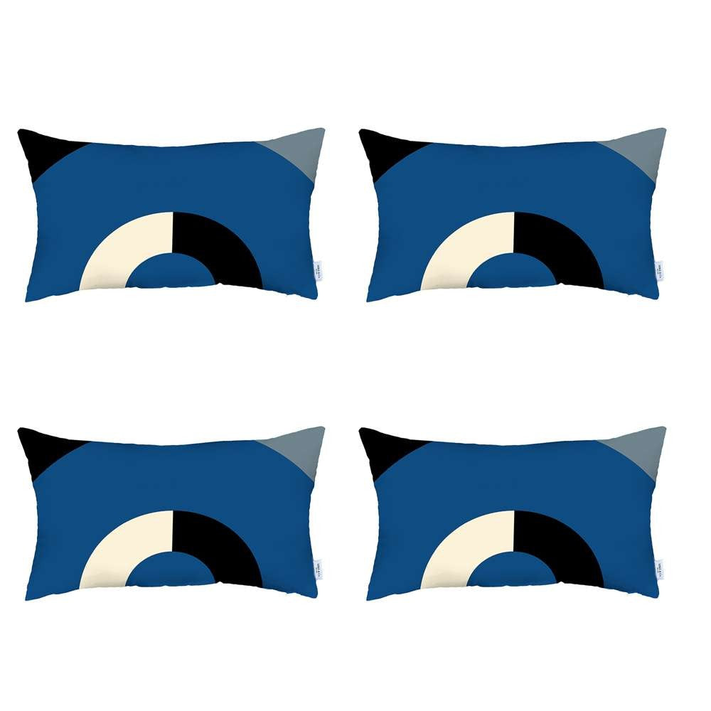 Set Of 4 Blue Modern Lumbar Pillow Covers