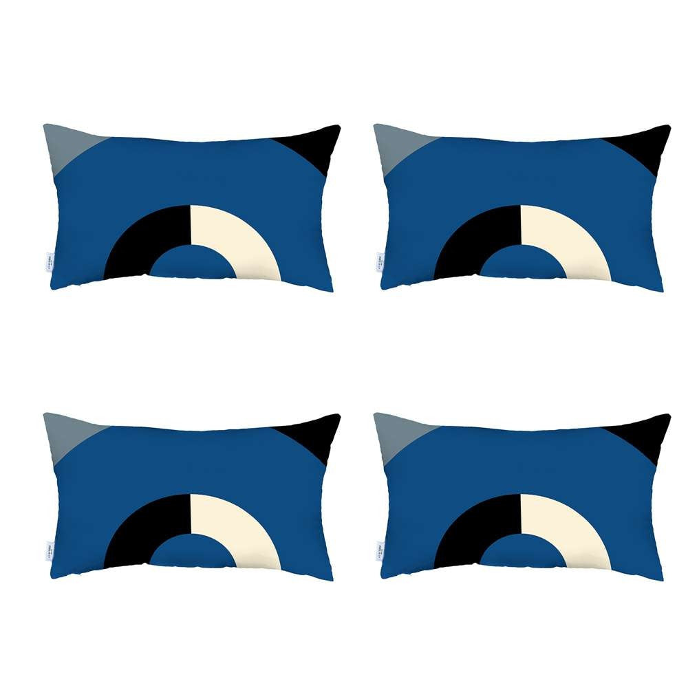 Set Of 4 Blue Modern Lumbar Pillow Covers