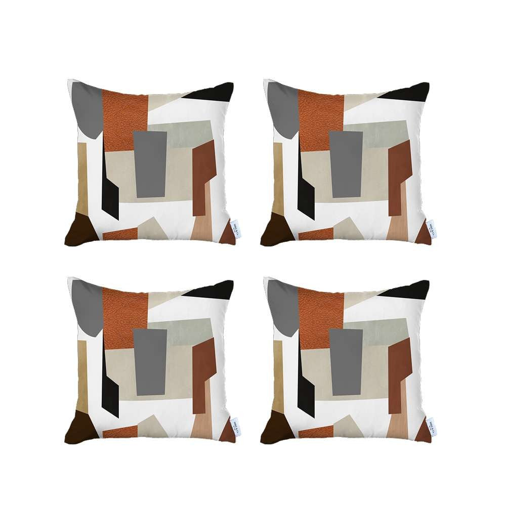 Set Of 4 Ivory And Orange Geometric Pillow Covers